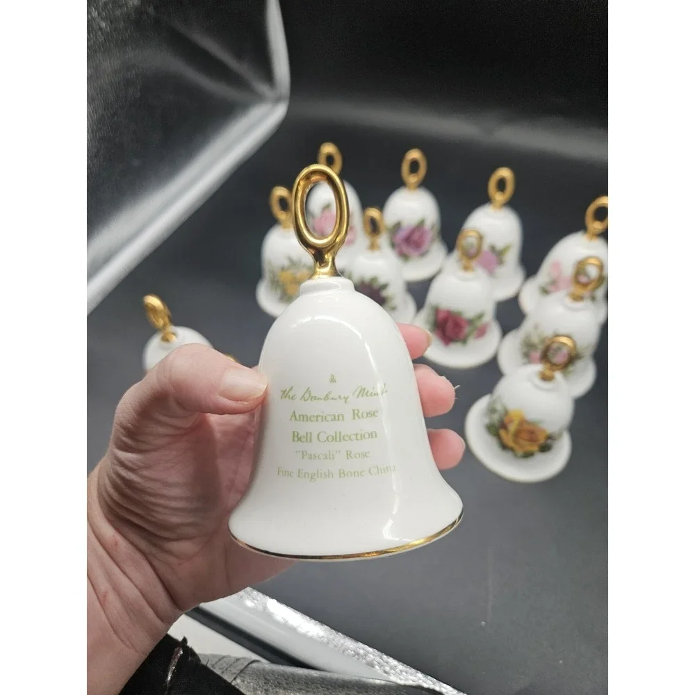 Set 12 Danbury Mint Bone China American Rose Flower Collector Bells Limited Ed.